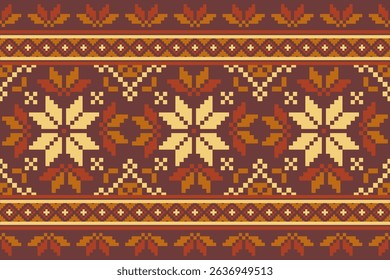 Conceito de padrão de ponto cruzado. Padrão de ponto cruz mostrando padrão geométrico étnico tradicional, Design para têxtil, fundo, tapete, papel de parede, roupas, envoltório, Batik, tecido, ilustração Vetor.