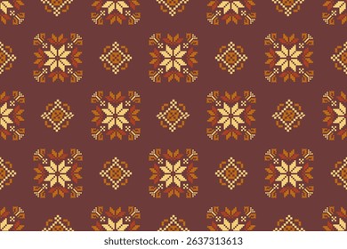 Cross stitch pattern concept. Cross stitch pattern showcasing traditional ethnic geometric pattern, Design for textile, background,carpet,wallpaper,clothing,wrapping,Batik,fabric,Vector illustration.