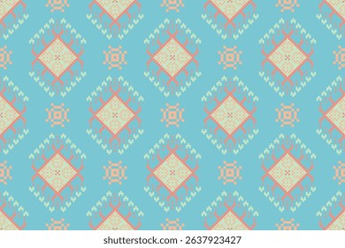 Cross stitch pattern concept. Cross stitch pattern showcasing traditional ethnic geometric pattern, Design for textile, background,carpet,wallpaper,clothing,wrapping,Batik,fabric,Vector illustration.