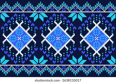 Cross stitch pattern concept. Cross stitch pattern showcasing traditional ethnic geometric pattern, Design for textile, background,carpet,wallpaper,clothing,wrapping,Batik,fabric,Vector illustration.