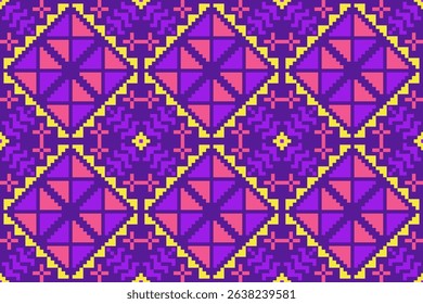 Cross stitch pattern concept. Cross stitch pattern showcasing traditional ethnic geometric pattern, Design for textile, background,carpet,wallpaper,clothing,wrapping,Batik,fabric,Vector illustration.