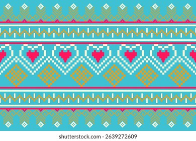 Cross stitch pattern concept. Cross stitch pattern showcasing traditional ethnic geometric pattern, Design for textile, background,carpet,wallpaper,clothing,wrapping,Batik,fabric,Vector illustration.
