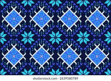 Cross stitch pattern concept. Cross stitch pattern showcasing traditional ethnic geometric pattern, Design for textile, background,carpet,wallpaper,clothing,wrapping,Batik,fabric,Vector illustration.