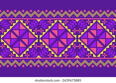 Cross stitch pattern concept. Cross stitch pattern showcasing traditional ethnic geometric pattern, Design for textile, background,carpet,wallpaper,clothing,wrapping,Batik,fabric,Vector illustration.