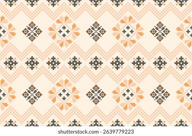 Cross stitch pattern concept. Cross stitch pattern showcasing traditional ethnic geometric pattern, Design for textile, background,carpet,wallpaper,clothing,wrapping,Batik,fabric,Vector illustration.