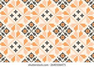 Cross stitch pattern concept. Cross stitch pattern showcasing traditional ethnic geometric pattern, Design for textile, background,carpet,wallpaper,clothing,wrapping,Batik,fabric,Vector illustration.