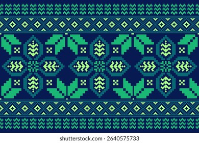Cross stitch pattern concept. Cross stitch pattern showcasing traditional ethnic geometric pattern, Design for textile, background,carpet,wallpaper,clothing,wrapping,Batik,fabric,Vector illustration.