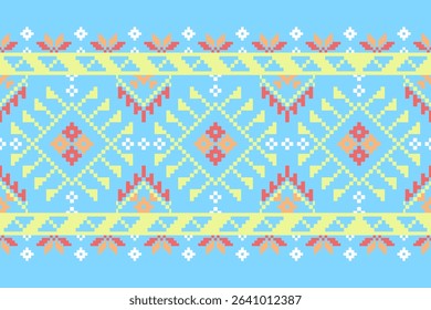 Cross stitch pattern concept. Cross stitch pattern showcasing traditional ethnic geometric pattern, Design for textile, background,carpet,wallpaper,clothing,wrapping,Batik,fabric,Vector illustration.