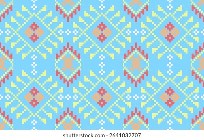 Cross stitch pattern concept. Cross stitch pattern showcasing traditional ethnic geometric pattern, Design for textile, background,carpet,wallpaper,clothing,wrapping,Batik,fabric,Vector illustration.
