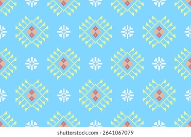 Cross stitch pattern concept. Cross stitch pattern showcasing traditional ethnic geometric pattern, Design for textile, background,carpet,wallpaper,clothing,wrapping,Batik,fabric,Vector illustration.