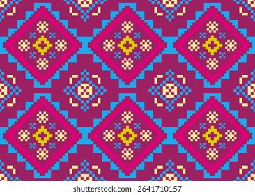 Cross stitch pattern concept. Cross stitch pattern showcasing traditional ethnic geometric pattern, Design for textile, background,carpet,wallpaper,clothing,wrapping,Batik,fabric,Vector illustration.