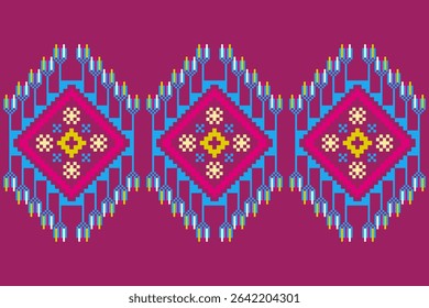 Cross stitch pattern concept. Cross stitch pattern showcasing traditional ethnic geometric pattern, Design for textile, background,carpet,wallpaper,clothing,wrapping,Batik,fabric,Vector illustration.