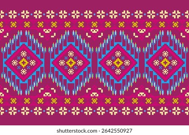 Cross stitch pattern concept. Cross stitch pattern showcasing traditional ethnic geometric pattern, Design for textile, background,carpet,wallpaper,clothing,wrapping,Batik,fabric,Vector illustration.