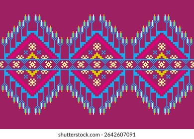 Conceito de padrão de ponto cruzado. Padrão de ponto cruz mostrando padrão geométrico étnico tradicional, Design para têxtil, fundo, tapete, papel de parede, roupas, envoltório, Batik, tecido, ilustração Vetor.