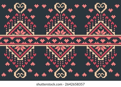 Conceito de padrão de ponto cruzado. Padrão de ponto cruz mostrando padrão geométrico étnico tradicional, Design para têxtil, fundo, tapete, papel de parede, roupas, envoltório, Batik, tecido, ilustração Vetor.