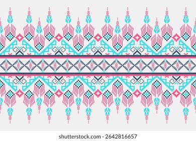 Conceito de padrão de ponto cruzado. Padrão de ponto cruz mostrando padrão geométrico étnico tradicional, Design para têxtil, fundo, tapete, papel de parede, roupas, envoltório, Batik, tecido, ilustração Vetor.