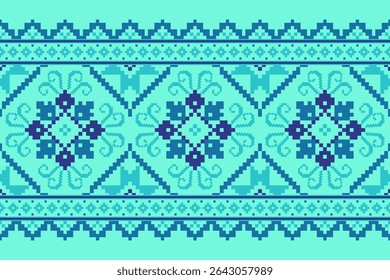 Conceito de padrão de ponto cruzado. Padrão de ponto cruz mostrando padrão geométrico étnico tradicional, Design para têxtil, fundo, tapete, papel de parede, roupas, envoltório, Batik, tecido, ilustração Vetor.