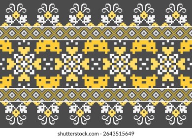 Cross stitch pattern concept. Cross stitch pattern showcasing traditional ethnic geometric pattern, Design for textile, background,carpet,wallpaper,clothing,wrapping,Batik,fabric,Vector illustration.