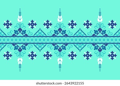Conceito de padrão de ponto cruzado. Padrão de ponto cruz mostrando padrão geométrico étnico tradicional, Design para têxtil, fundo, tapete, papel de parede, roupas, envoltório, Batik, tecido, ilustração Vetor.