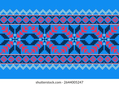 Cross stitch pattern concept. Cross stitch pattern showcasing traditional ethnic geometric pattern, Design for textile, background,carpet,wallpaper,clothing,wrapping,Batik,fabric,Vector illustration.