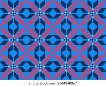 Conceito de padrão de ponto cruzado. Padrão de ponto cruz mostrando padrão geométrico étnico tradicional, Design para têxtil, fundo, tapete, papel de parede, roupas, envoltório, Batik, tecido, ilustração Vetor.