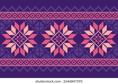 Conceito de padrão de ponto cruzado. Padrão de ponto cruz mostrando padrão geométrico étnico tradicional, Design para têxtil, fundo, tapete, papel de parede, roupas, envoltório, Batik, tecido, ilustração Vetor.