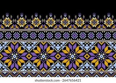 Conceito de padrão de ponto cruzado. Padrão de ponto cruz mostrando padrão geométrico étnico tradicional, Design para têxtil, fundo, tapete, papel de parede, roupas, envoltório, Batik, tecido, ilustração Vetor.