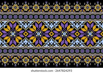 Conceito de padrão de ponto cruzado. Padrão de ponto cruz mostrando padrão geométrico étnico tradicional, Design para têxtil, fundo, tapete, papel de parede, roupas, envoltório, Batik, tecido, ilustração Vetor.