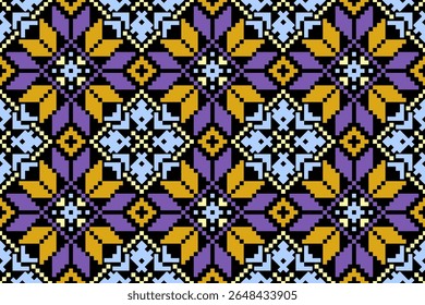 Conceito de padrão de ponto cruzado. Padrão de ponto cruz mostrando padrão geométrico étnico tradicional, Design para têxtil, fundo, tapete, papel de parede, roupas, envoltório, Batik, tecido, ilustração Vetor.