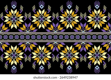 Conceito de padrão de ponto cruzado. Padrão de ponto cruz mostrando padrão geométrico étnico tradicional, Design para têxtil, fundo, tapete, papel de parede, roupas, envoltório, Batik, tecido, ilustração Vetor.