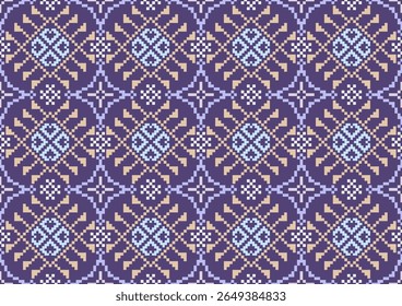 Conceito de padrão de ponto cruzado. Padrão de ponto cruz mostrando padrão geométrico étnico tradicional, Design para têxtil, fundo, tapete, papel de parede, roupas, envoltório, Batik, tecido, ilustração Vetor.