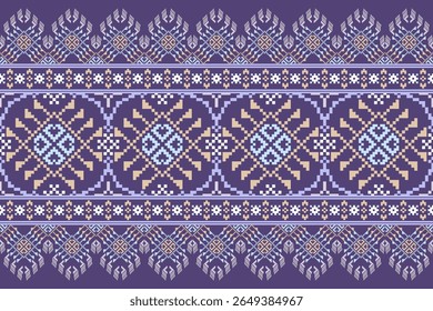 Conceito de padrão de ponto cruzado. Padrão de ponto cruz mostrando padrão geométrico étnico tradicional, Design para têxtil, fundo, tapete, papel de parede, roupas, envoltório, Batik, tecido, ilustração Vetor.