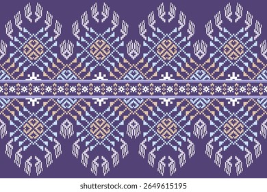 Conceito de padrão de ponto cruzado. Padrão de ponto cruz mostrando padrão geométrico étnico tradicional, Design para têxtil, fundo, tapete, papel de parede, roupas, envoltório, Batik, tecido, ilustração Vetor.