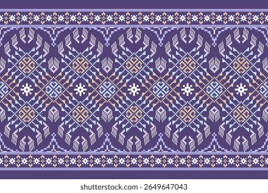 Conceito de padrão de ponto cruzado. Padrão de ponto cruz mostrando padrão geométrico étnico tradicional, Design para têxtil, fundo, tapete, papel de parede, roupas, envoltório, Batik, tecido, ilustração Vetor.