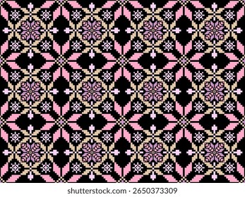Conceito de padrão de ponto cruzado. Padrão de ponto cruz mostrando padrão geométrico étnico tradicional, Design para têxtil, fundo, tapete, papel de parede, roupas, envoltório, Batik, tecido, ilustração Vetor.