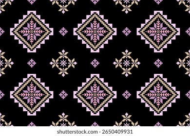 Conceito de padrão de ponto cruzado. Padrão de ponto cruz mostrando padrão geométrico étnico tradicional, Design para têxtil, fundo, tapete, papel de parede, roupas, envoltório, Batik, tecido, ilustração Vetor.