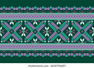 Conceito de padrão de ponto cruzado. Padrão de ponto cruz mostrando padrão geométrico étnico tradicional, Design para têxtil, fundo, tapete, papel de parede, roupas, envoltório, Batik, tecido, ilustração Vetor.