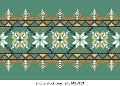 Conceito de padrão de ponto cruzado. Padrão de ponto cruz mostrando padrão geométrico étnico tradicional, Design para têxtil, fundo, tapete, papel de parede, roupas, envoltório, Batik, tecido, ilustração Vetor.