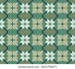 Cross stitch pattern concept. Cross stitch pattern showcasing traditional ethnic geometric pattern, Design for textile, background,carpet,wallpaper,clothing,wrapping,Batik,fabric,Vector illustration.