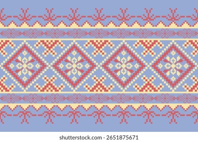 Conceito de padrão de ponto cruzado. Padrão de ponto cruz mostrando padrão geométrico étnico tradicional, Design para têxtil, fundo, tapete, papel de parede, roupas, envoltório, Batik, tecido, ilustração Vetor.