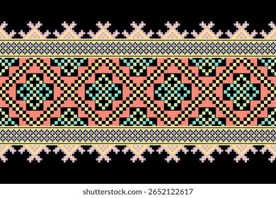 Conceito de padrão de ponto cruzado. Padrão de ponto cruz mostrando padrão geométrico étnico tradicional, Design para têxtil, fundo, tapete, papel de parede, roupas, envoltório, Batik, tecido, ilustração Vetor.