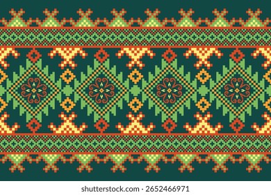 Conceito de padrão de ponto cruzado. Padrão de ponto cruz mostrando padrão geométrico étnico tradicional, Design para têxtil, fundo, tapete, papel de parede, roupas, envoltório, Batik, tecido, ilustração Vetor.