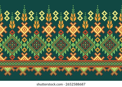 Conceito de padrão de ponto cruzado. Padrão de ponto cruz mostrando padrão geométrico étnico tradicional, Design para têxtil, fundo, tapete, papel de parede, roupas, envoltório, Batik, tecido, ilustração Vetor.