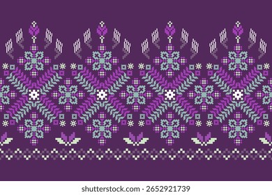 Conceito de padrão de ponto cruzado. Padrão de ponto cruz mostrando padrão geométrico étnico tradicional, Design para têxtil, fundo, tapete, papel de parede, roupas, envoltório, Batik, tecido, ilustração Vetor.