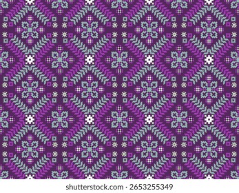 Conceito de padrão de ponto cruzado. Padrão de ponto cruz mostrando padrão geométrico étnico tradicional, Design para têxtil, fundo, tapete, papel de parede, roupas, envoltório, Batik, tecido, ilustração Vetor.