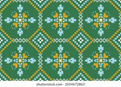 Conceito de padrão de ponto cruzado. Padrão de ponto cruz mostrando padrão geométrico étnico tradicional, Design para têxtil, fundo, tapete, papel de parede, roupas, envoltório, Batik, tecido, ilustração Vetor.