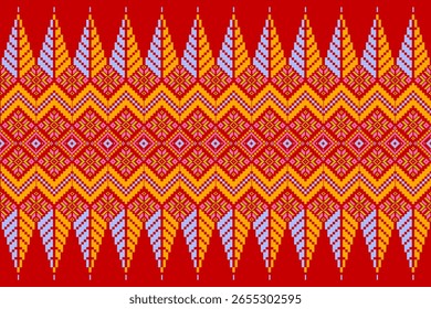 Conceito de padrão de ponto cruzado. Padrão de ponto cruz mostrando padrão geométrico étnico tradicional, Design para têxtil, fundo, tapete, papel de parede, roupas, envoltório, Batik, tecido, ilustração Vetor.