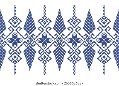Cross stitch pattern concept. Cross stitch pattern showcasing traditional ethnic geometric pattern, Design for textile, background,carpet,wallpaper,clothing,wrapping,Batik,fabric,Vector illustration.