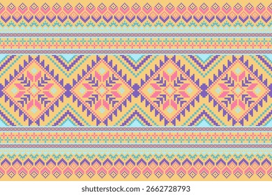 Cross stitch pattern concept. Cross stitch pattern showcasing traditional ethnic geometric pattern, Design for textile, background,carpet,wallpaper,clothing,wrapping,Batik,fabric,Vector illustration.