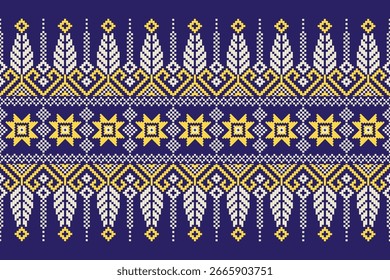 Conceito de padrão de ponto cruzado. Padrão de ponto cruz mostrando padrão geométrico étnico tradicional, Design para têxtil, fundo, tapete, papel de parede, roupas, envoltório, Batik, tecido, ilustração Vetor.